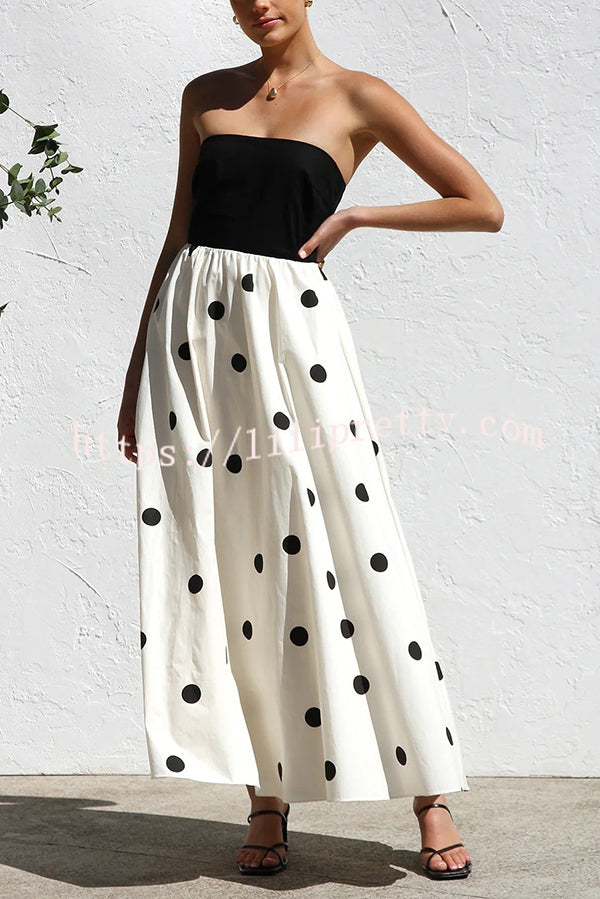 Polka Dot Print Off-shoulder Contrast Color Maxi Dress