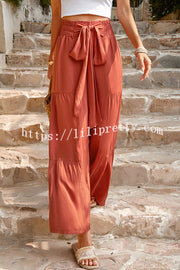 Rustic Patchwork Lace Up Pleated Wide Leg Pants
