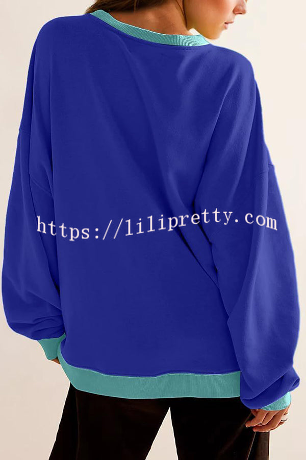 Fashionable Contrasting Color Loose Long-sleeved Casual Sweatshirt