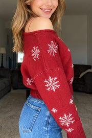 Christmas Snowflake Pattern Long-sleeved Loose Knit Sweater