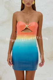 Gradient Sequin Sexy Off-the-shoulder Hollow Slim Mini Dress