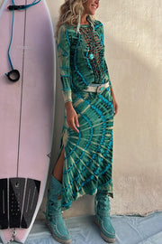 Lilipretty Giulia Tie-dye Print High Rise Stretch Slit Skirt