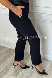 Social Time High Rise Elastic Zipper Waist Pocket Straight-leg Pants