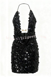 Sexy Halter Neck Sequined Open Back Mini Dress