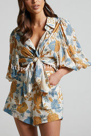 Lilipretty Hawaii Beach Floral Oversized Blouse with Cami Bra and Pocketed Short Set
