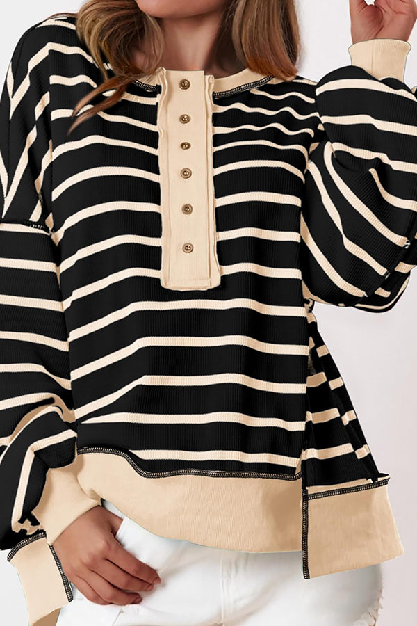 Fashion Striped Print Loose Casual Long-sleeved Top