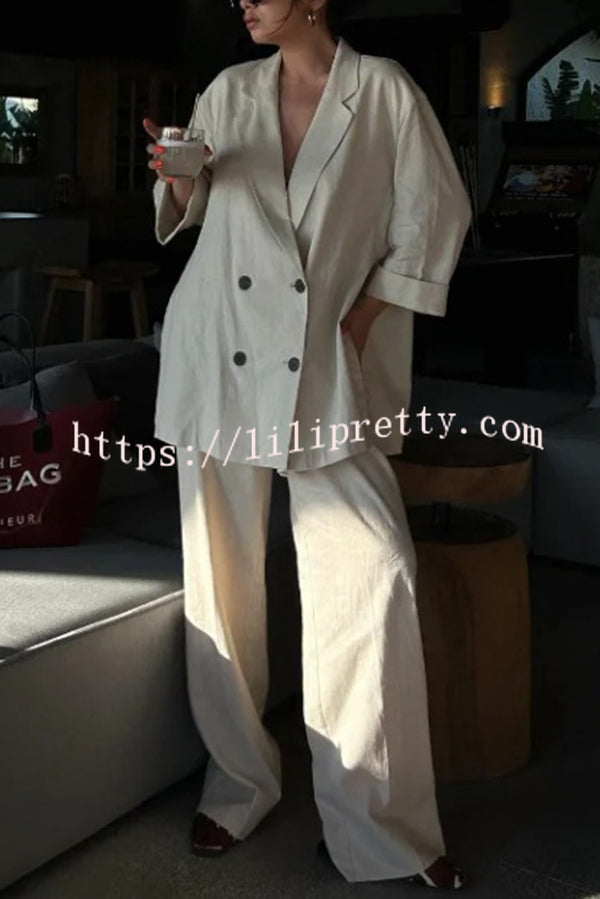 Fashionable Pleated Elastic Waist Tie Casual Pocket Wide-leg Pants
