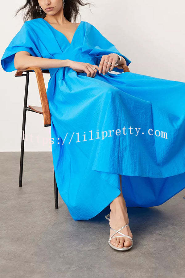 Lilipretty® Antibes Linen Blend Princess Line Pleated Wide Puff Sleeve Midi Dress