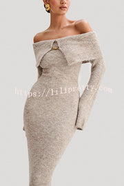 Solid Color Off-shoulder Long-sleeved Elegant Slim-fit Knit Maxi Dress