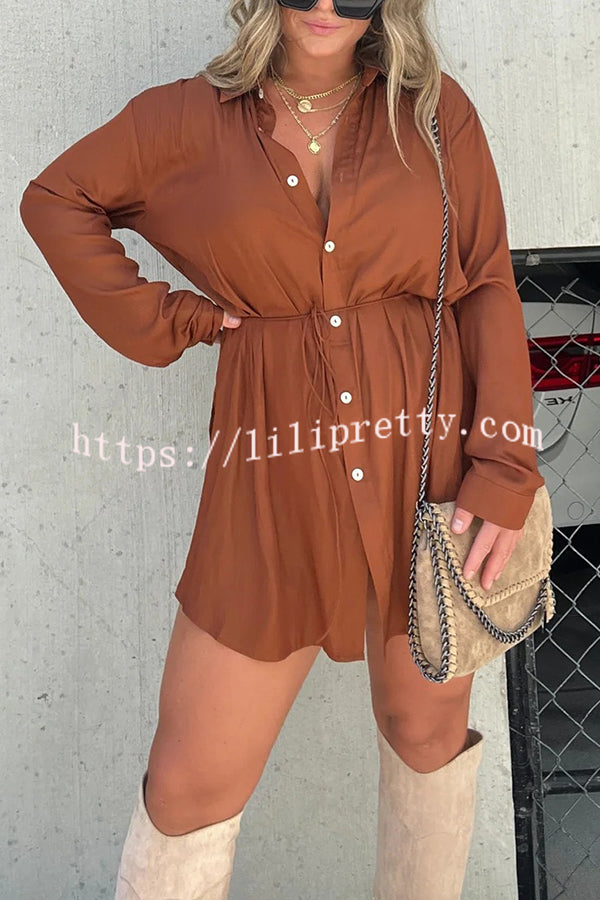 Solid Color Long Sleeve Button Casual Shirt-Style Rompers