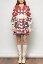 Unique Print V-Neck Loose Holiday Mini Dress
