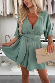 Stylish Comfortable V-neck Wide Sleeve Tie-up Loose Romper