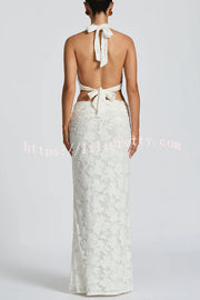 Myra Floral Burnout Jersey Fabric Halter Crop Tank and Ruched Maxi Skirt Set