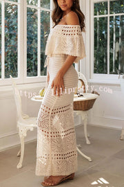Lilipretty® Jolene Knit Crochet Texture Off Shoulder Drawstring Waist Maxi Dresses