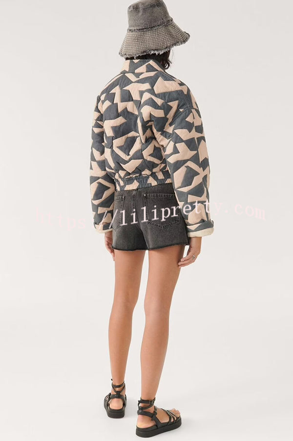 Chrissa Unique Printed Casual Long Sleeve Pocket Cotton Jacket