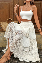 Fashion Hollow Elastic Waist Knitted Beach Maxi Skirt