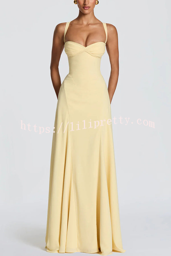 Irie Chiffon Sweetheart Neck Adjustable Straps Back Lace-up Maxi Dress   lilipretty