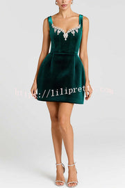 Blair Luxurious Velvet Jewel-encrusted Sweetheart Neck Pocket Tulip Stretch Mini Dress