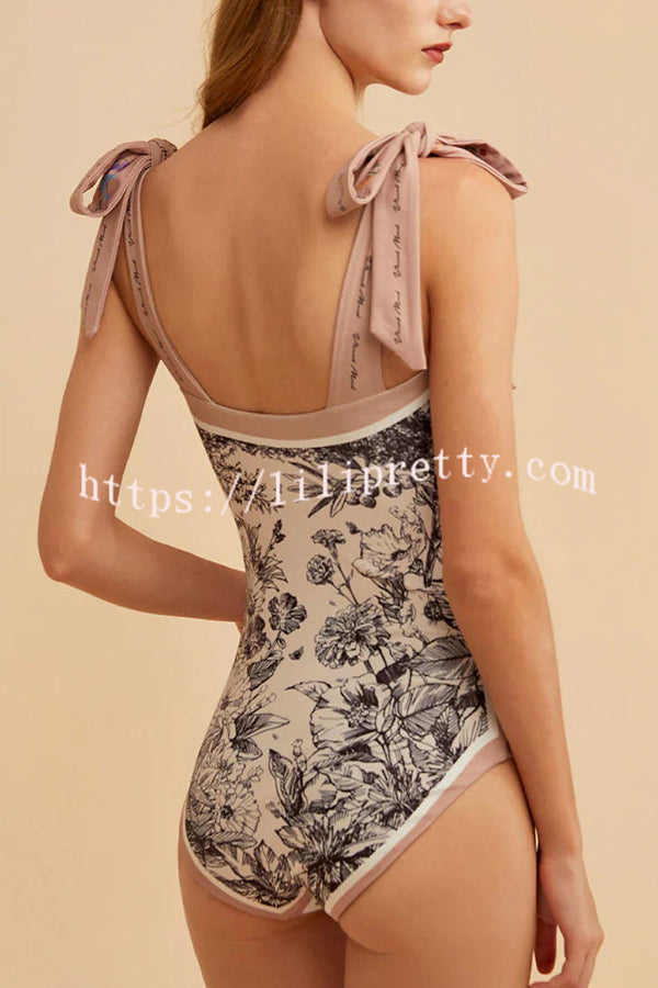 Lilipretty® Sherry Vintage Style Floral Printed Reversible Tie Shoulder Stretch One-piece Swimsuit