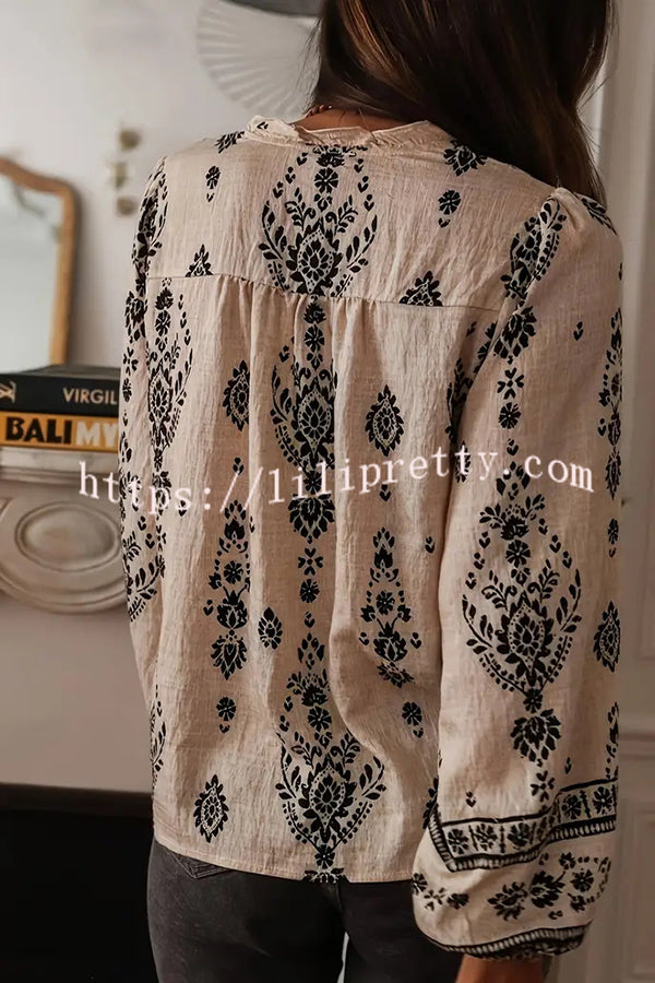 Unique Print Long-Sleeved Button-Up Elegant Shirt