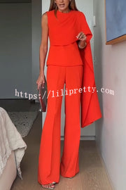 Perfect Balance Asymmetric Draped Cape Top and High Waist Flared Pants Set