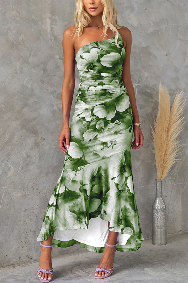 maxi dress with mesh overlay Womens Floral Print Side Slit Mesh Overlay Maxi Dress, Brown, Size S