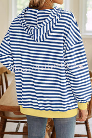 Striped Print Long Sleeve Pocket Loose Hoodie