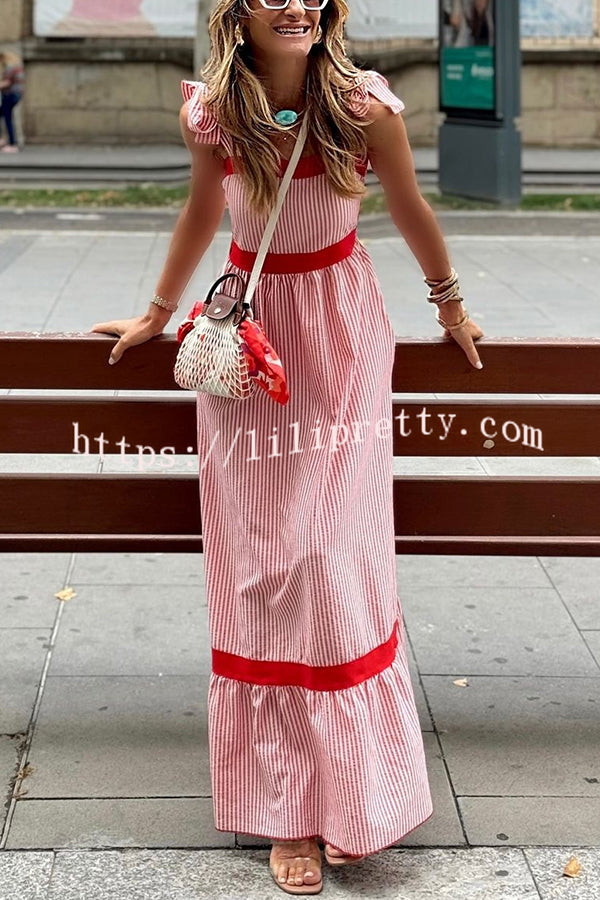 Lilipretty® Class and Charm Striped Colorblock Strap Shoulder Maxi Dress