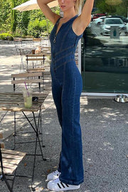 Fashionable Heart Hollow Back Slim High Waist Flared Denim Jumpsuit