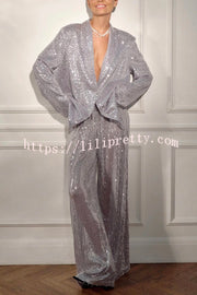 Solid Color Sequin Long Sleeve Party Blazer