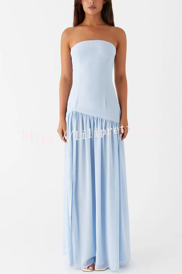 Eden Patchwork Semi-sheer Chiffon Strapless Maxi Dress