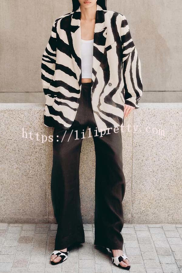 Breath of Freedom Animal Print Button Up Long Sleeve Lapel Loose Blazer