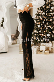 Joelie High Rise Elastic Waistband Side Lace Patchwork Flare Pants