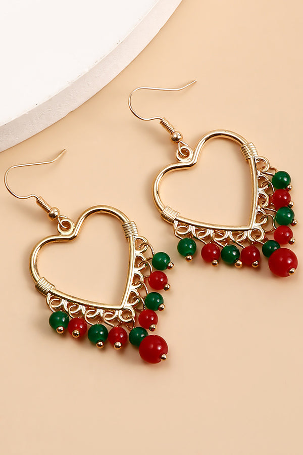 Fashion Hollow Big Heart Tassel Colored Crystal Earrings