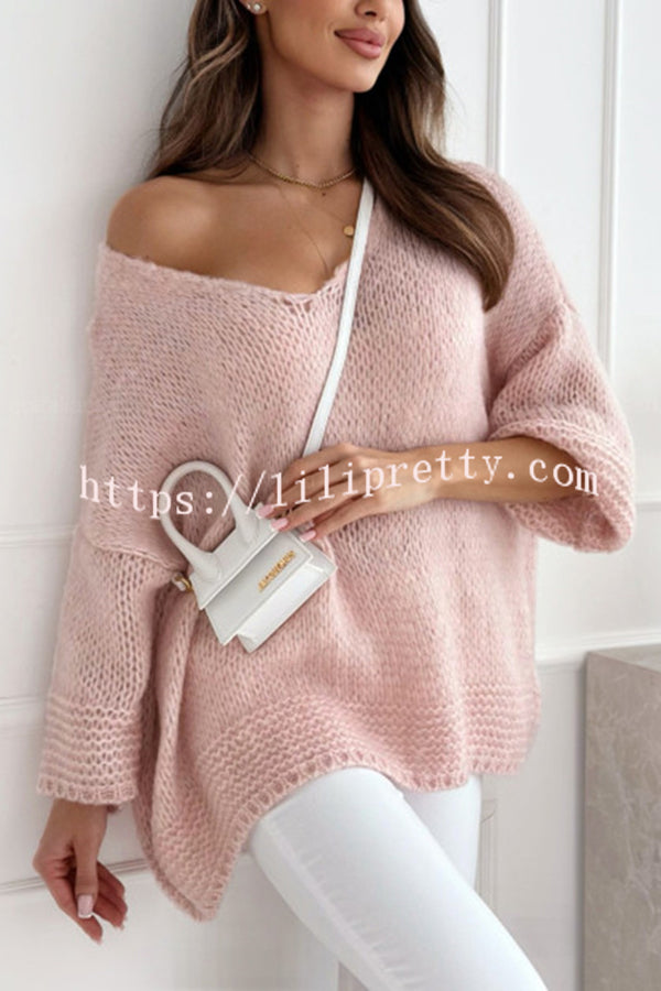Solid Color Loose V-neck Casual Knitted Sweater