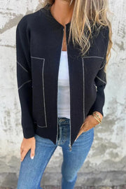 Solid Color Casual Long Sleeve Zippered Loose Pocket Jacket