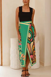 Plant Print Sexy Slit Casual Holiday Midi Skirt