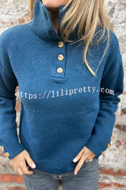 Solid Color High Collar Button Loose Long Sleeve Knitted Sweater