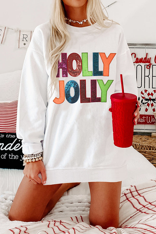 Christmas Multicolor Letter Sequined Loose Casual Long Sleeve Sweater