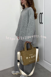 Solid Color Loose Long-sleeved Knit Top and Elastic Waist Casual Straight Leg Pants Set