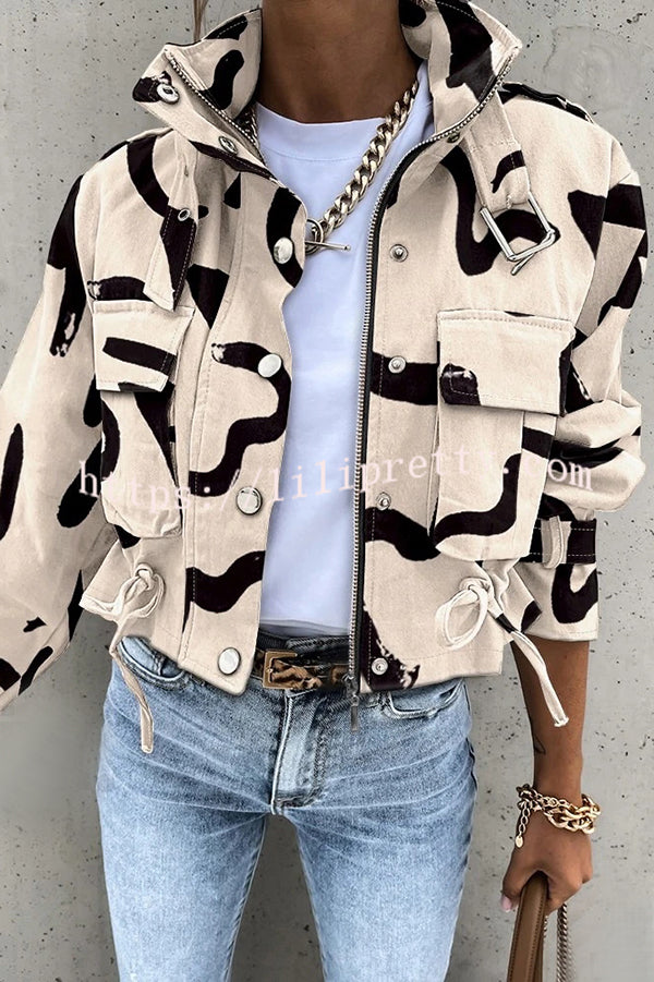 Unique Stylish Printed Casual Pocket Statement Jacket