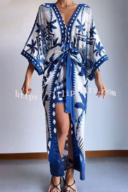 Lilipretty Chic Palm Tree Ethnic Print Fake Two Piece Lace Up Maxi Dress