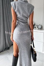 Lilipretty Fashion Trend High Neck Sleeveless Slit Irregular Midi Dress