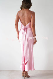Satin Elegant Sling Backless Lace-Up Midi Dress