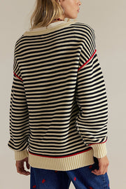 Fashion Striped Colorblock Loose Round Neck Long-sleeved Knitted Sweater