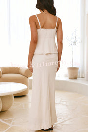 Solid Color Halter Button-Down Top and Elegant Fitted Maxi Skirt Set