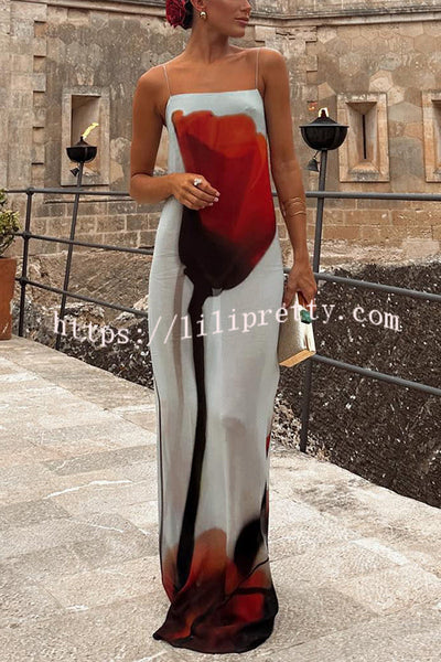 Lilipretty® Seasonal Blooms Abstract Tulip Print Slip H-line Vacation Maxi Dress