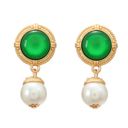 LIlipretty Retro Elegant Gentle Court Green Glaze Pearl Dangle Earrings