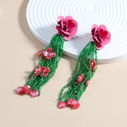 Lilipretty Alloy Lacquered Flower Rice Bead Tassel Earrings