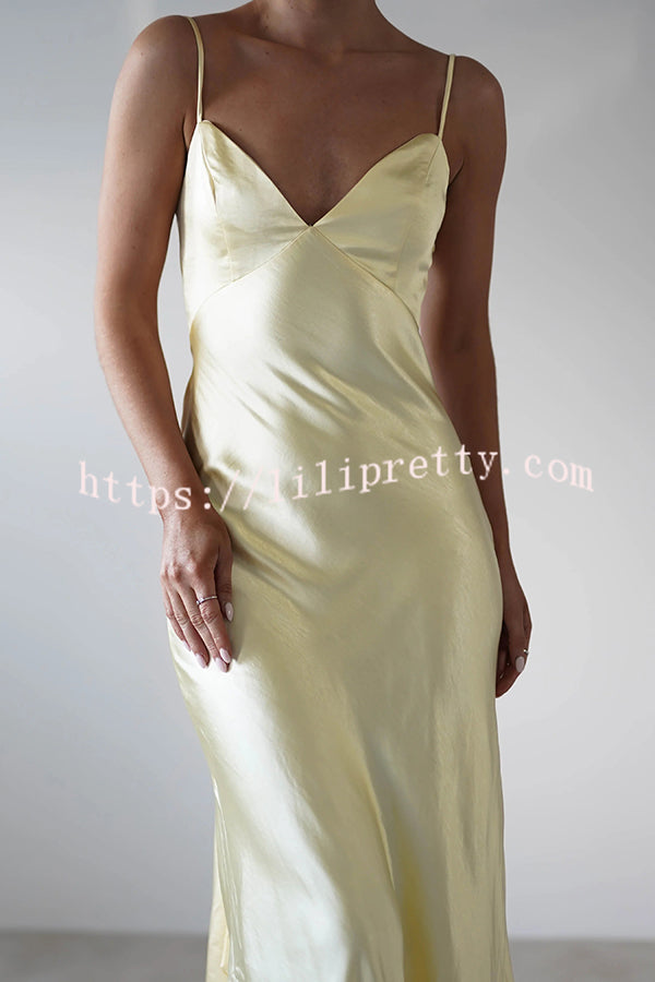 Satin Elegant Sling Backless Lace-Up Midi Dress